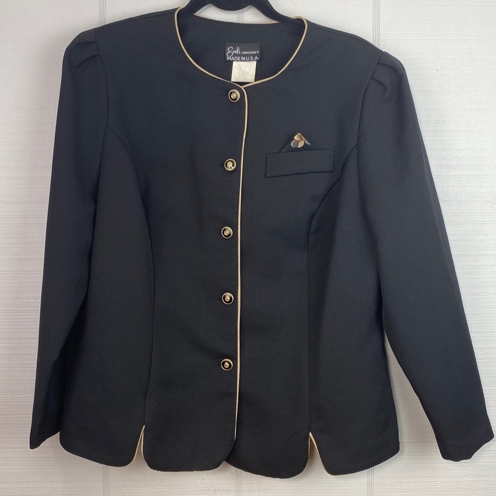 Vintage Breli Originals USA Blazer Shoulder Pads Gold Buttons Pocket Square